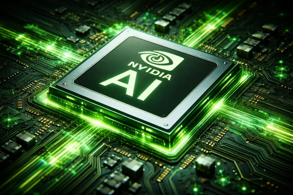 Chip de inteligencia artificial Nvidia en placa tecnológica futurista.
